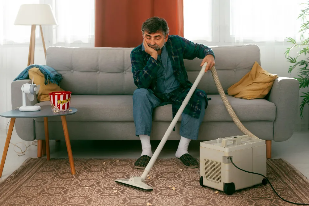 guy with carpet machine confused