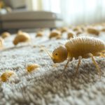 Closeup of bed bugs on carpet