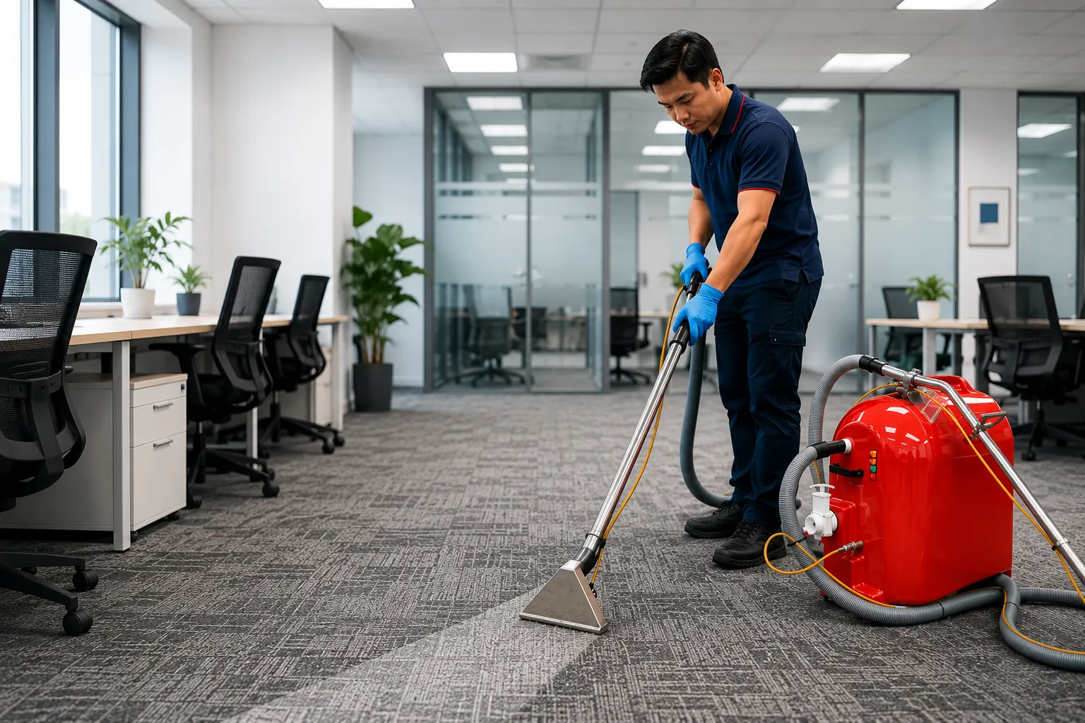technician Carpet Cleaner cleaning office