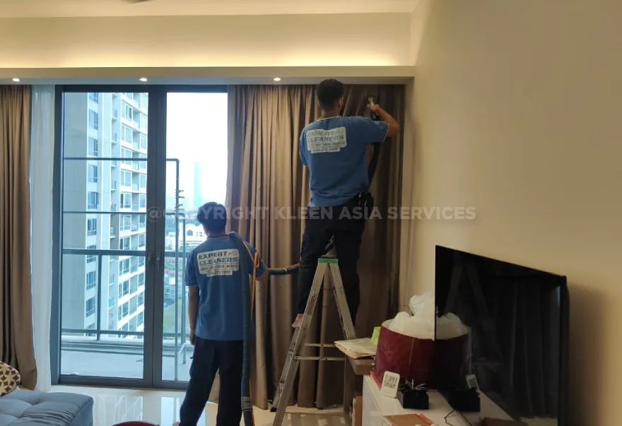 Kleen Asia technician doing curtain cleaning in kuala lumpur